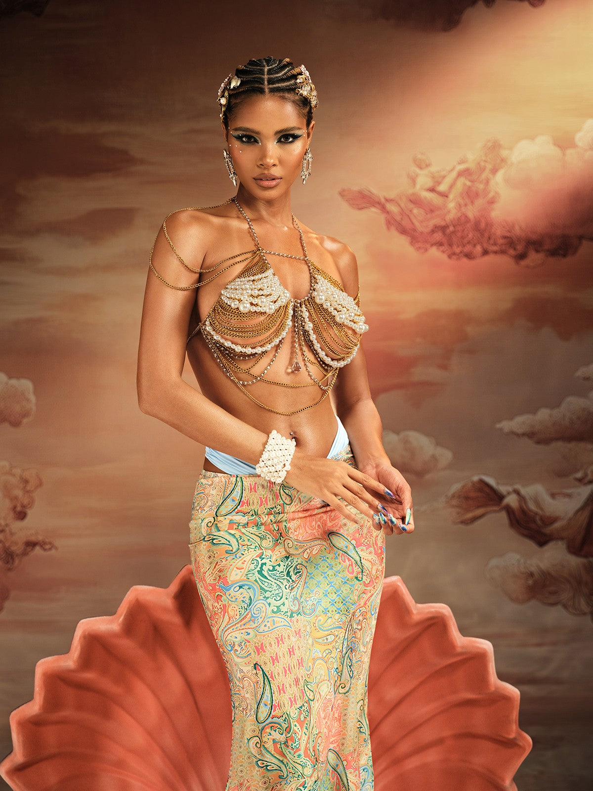 Akuji İnci Boncuklu Zincir Fringe Bralette