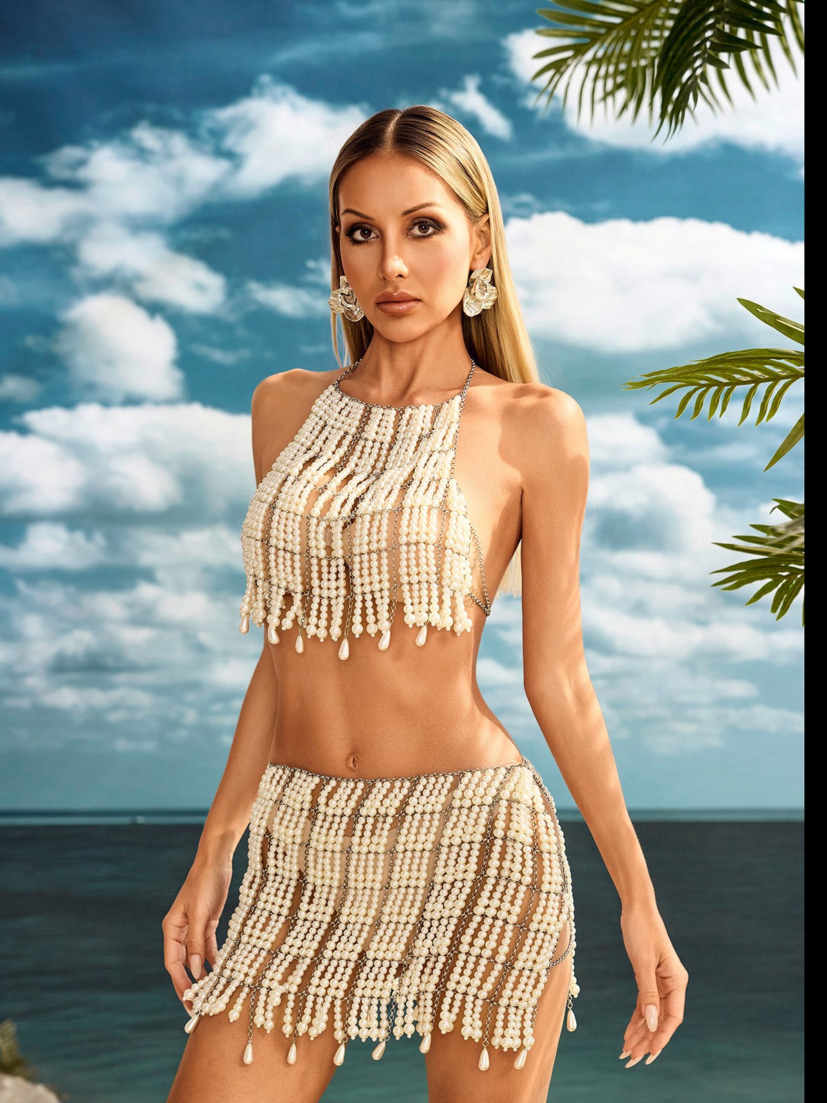 Alijah İnci Boncuklu Franj Skirt Seti