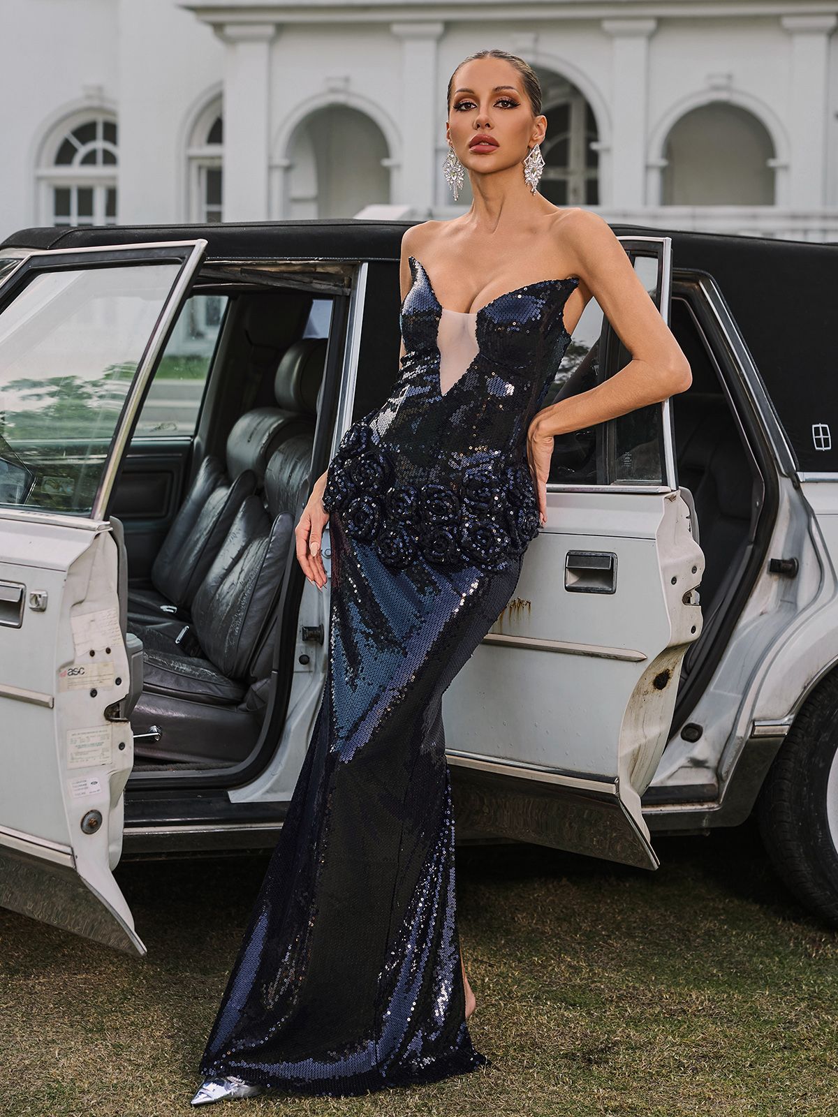 Althara Straplez Çiçek Payet Maxi Elbise