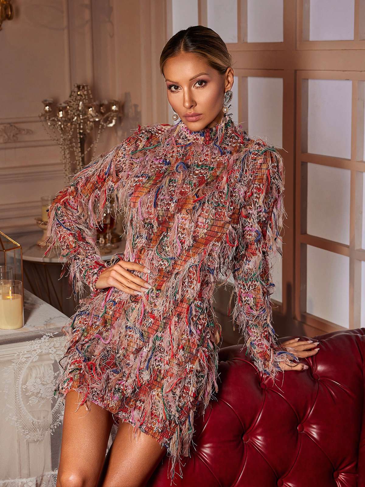 Archki Uzun Kollu Franjeli Mini Elbise