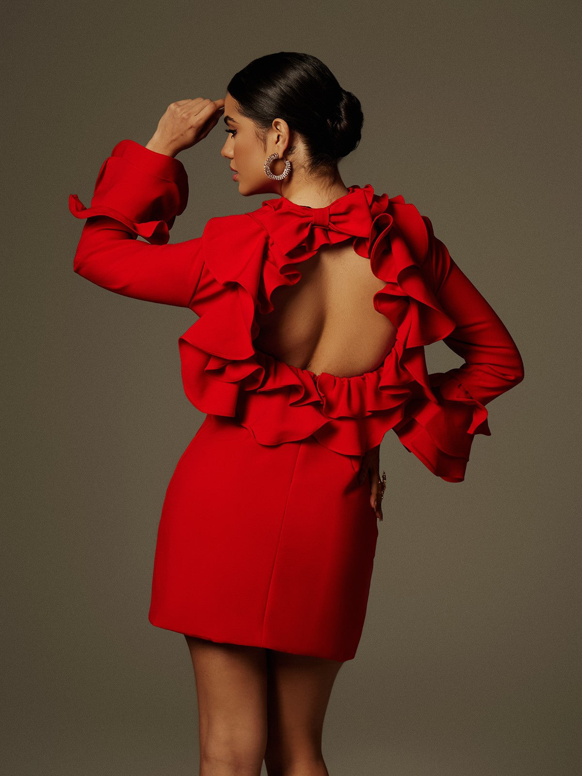 Asiah Volanlı Kol Fiyonk Mini Elbise