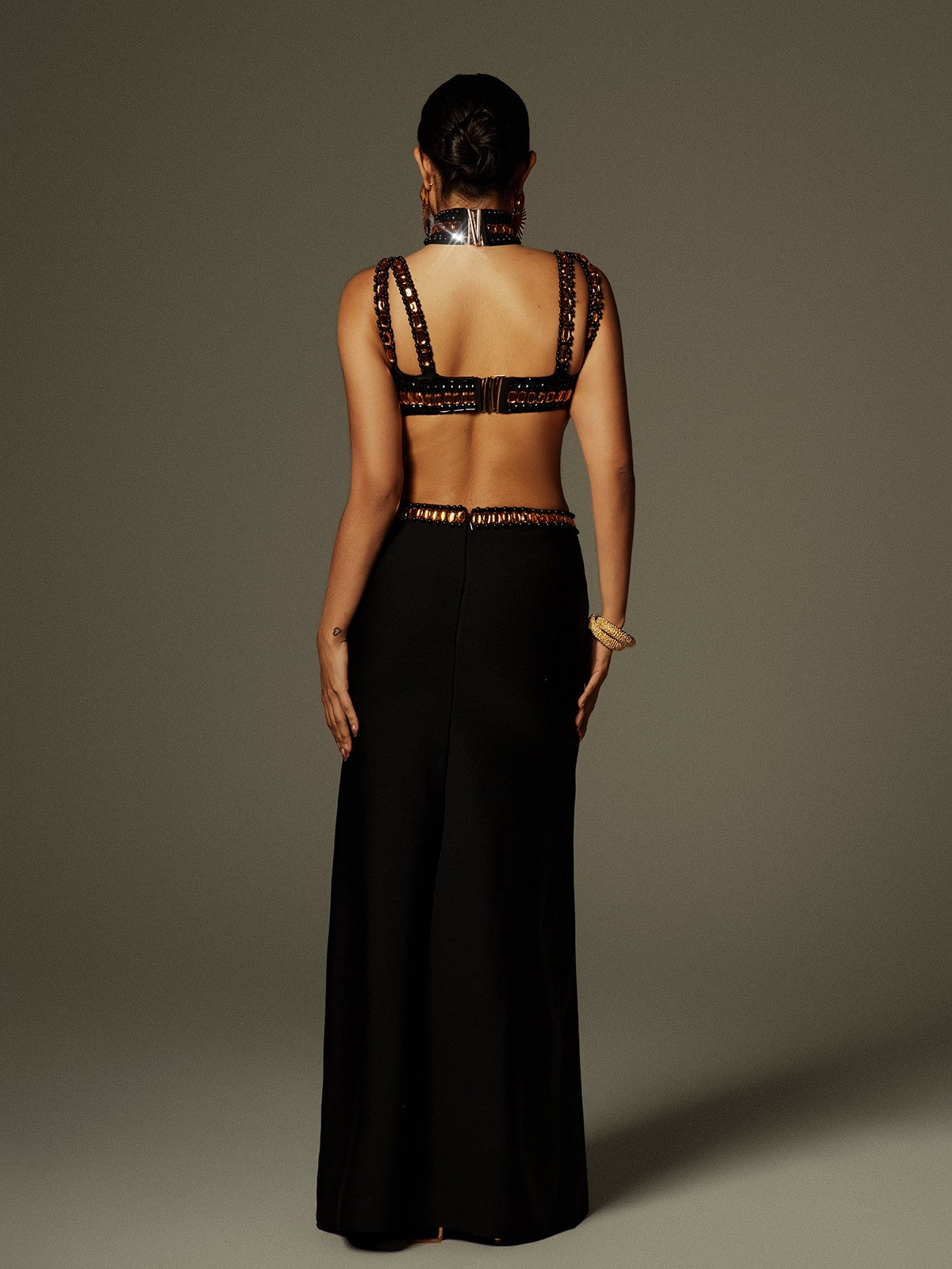 Ayden Rhinestone Bandaj Maxi Elbise Choker ile