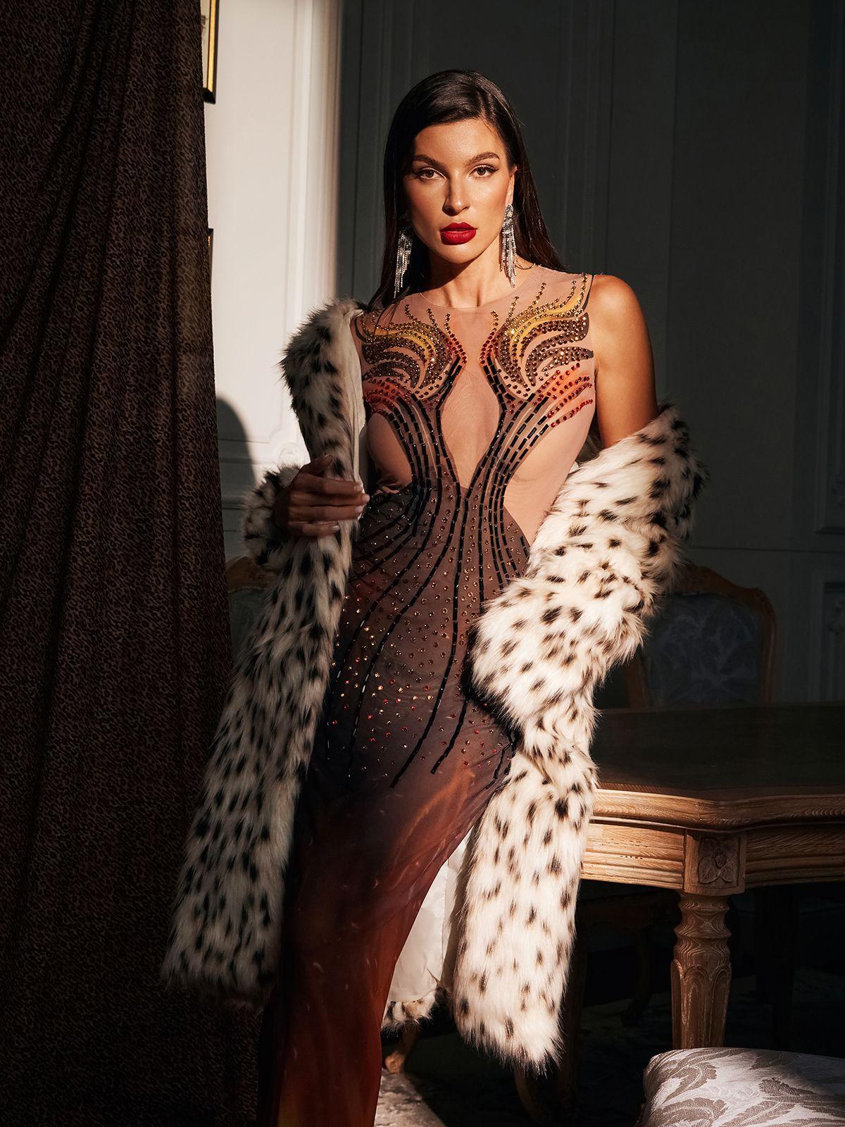 Bellezza Baskılı Rhinestone Maxi Elbise