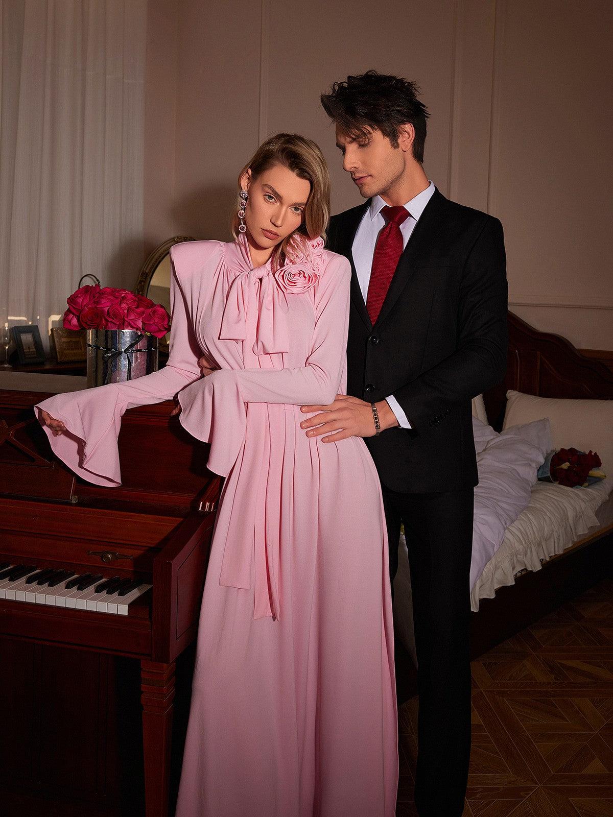 Benton Uzun Kollu Çiçekli Maxi Elbise Pembe