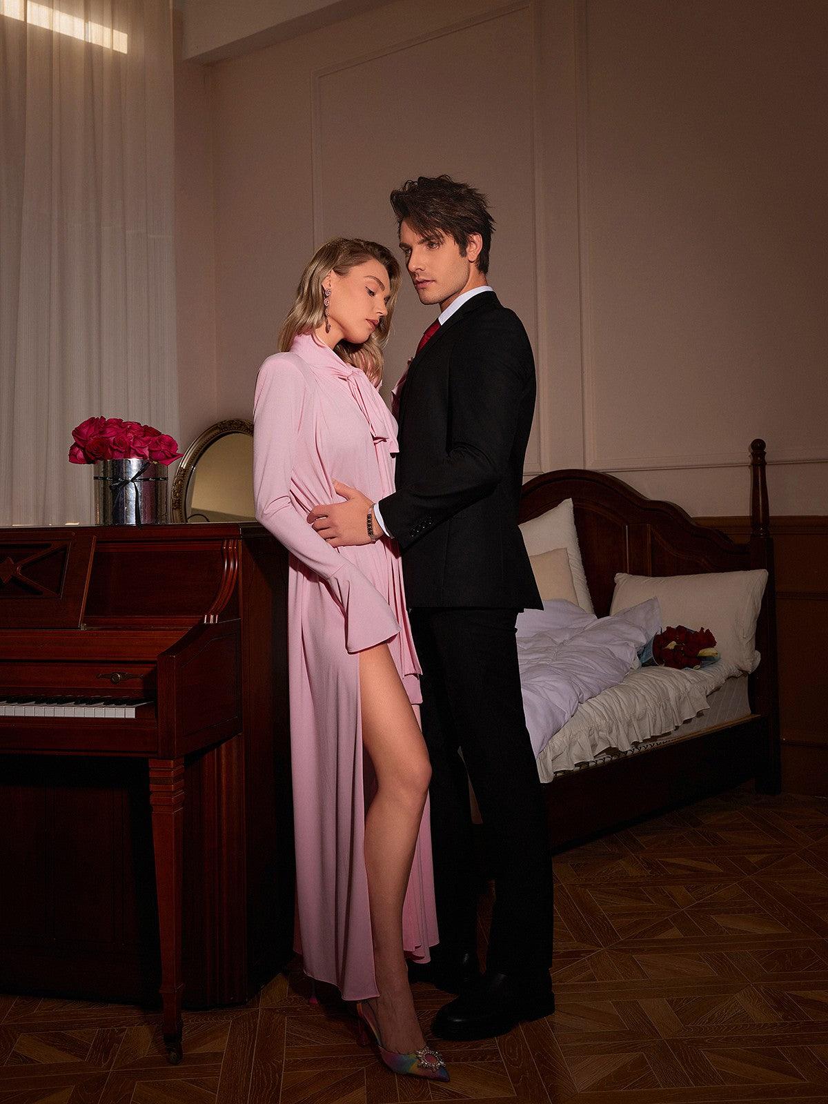 Benton Uzun Kollu Çiçekli Maxi Elbise Pembe