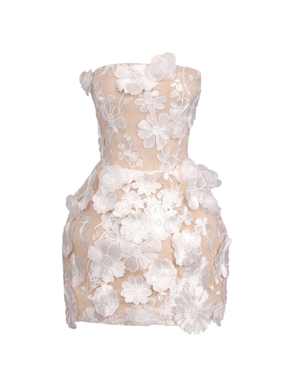 Zeina Straplez Çiçek İşlemeli Mini Elbise