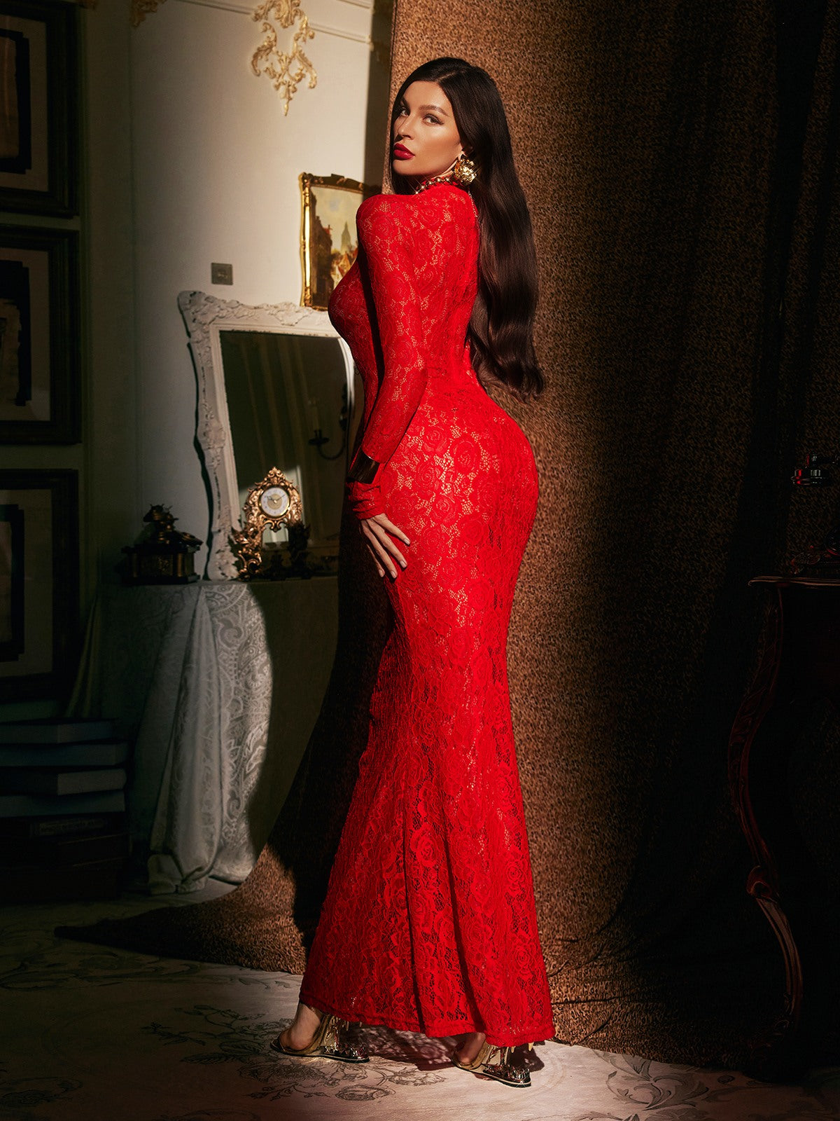 Brysalis Uzun Kol Dantel Maxi Elbise