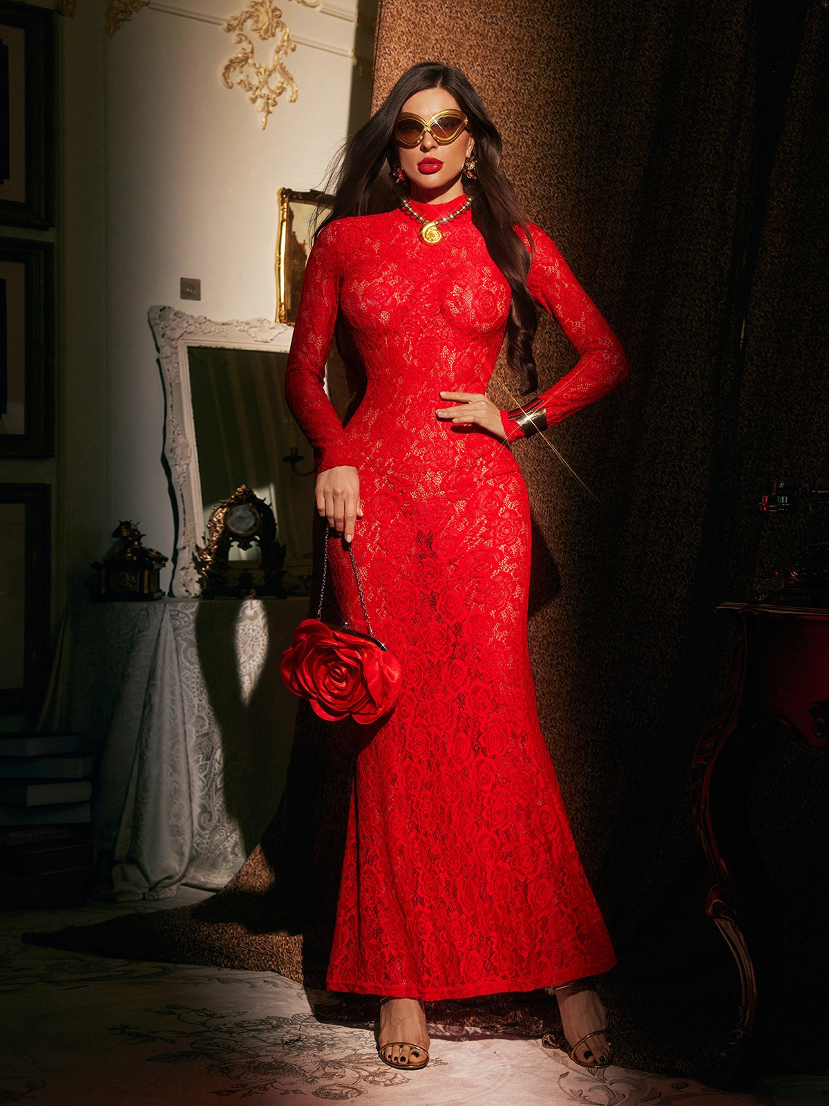 Brysalis Uzun Kol Dantel Maxi Elbise