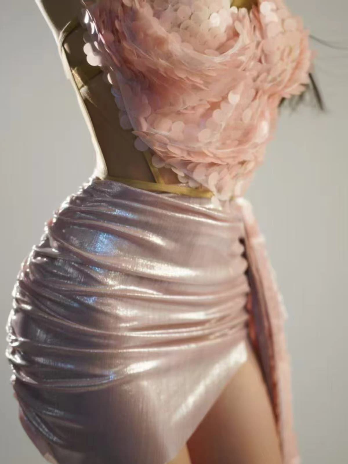 Cassey Payetli Drapeli Etek Takımı - Pembe