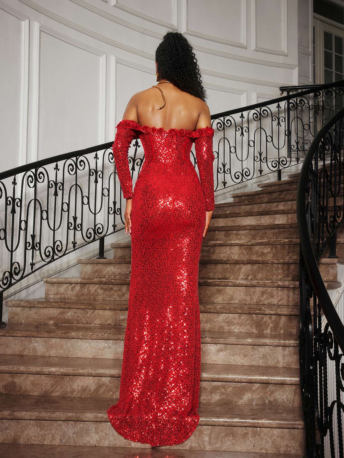 Catherynne Askılı Çiçek Payet Maxi Elbise