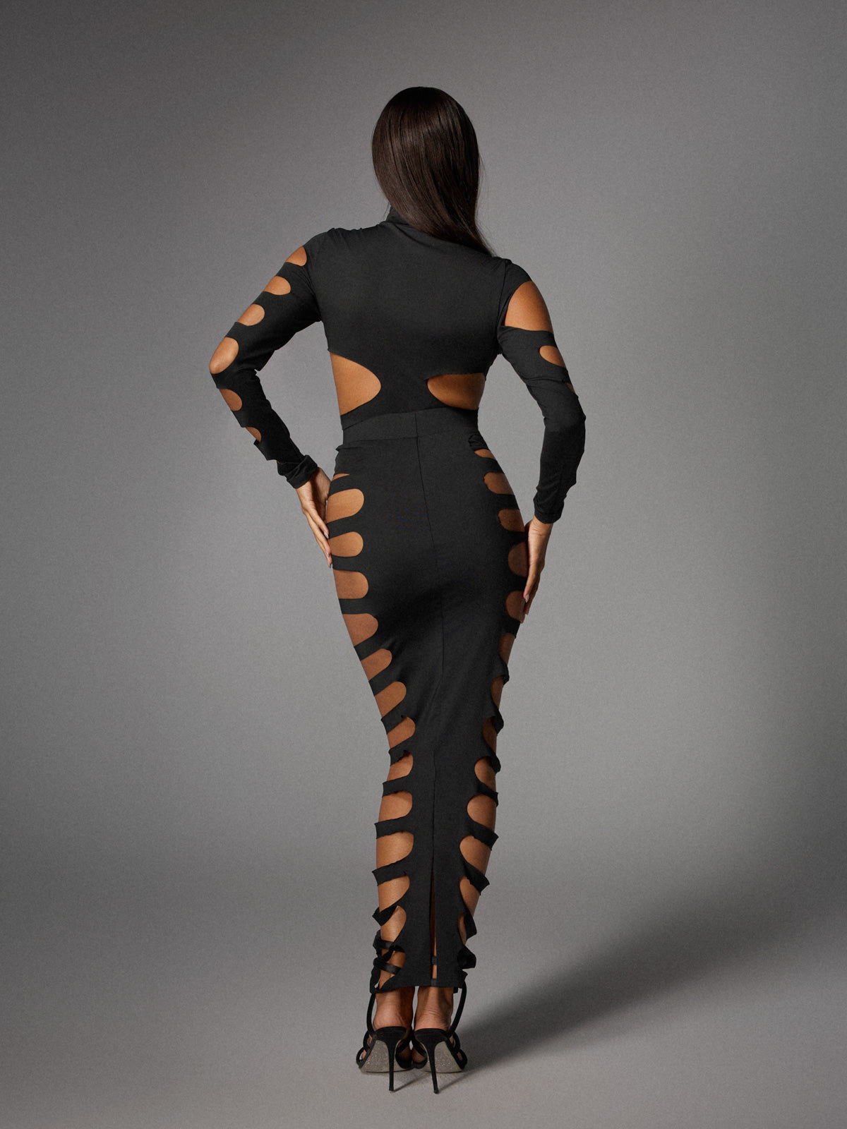 Ceslee Uzun Kollu Kesik Etek Takımı Siyah