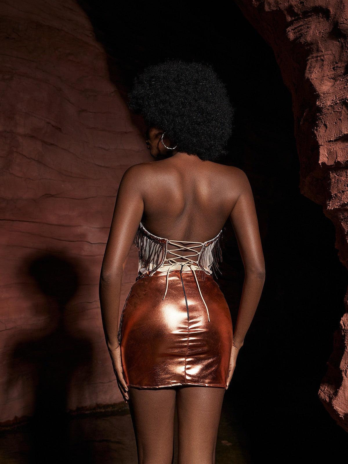 Chaim Kristal Fringe Etek Seti Gül Altın