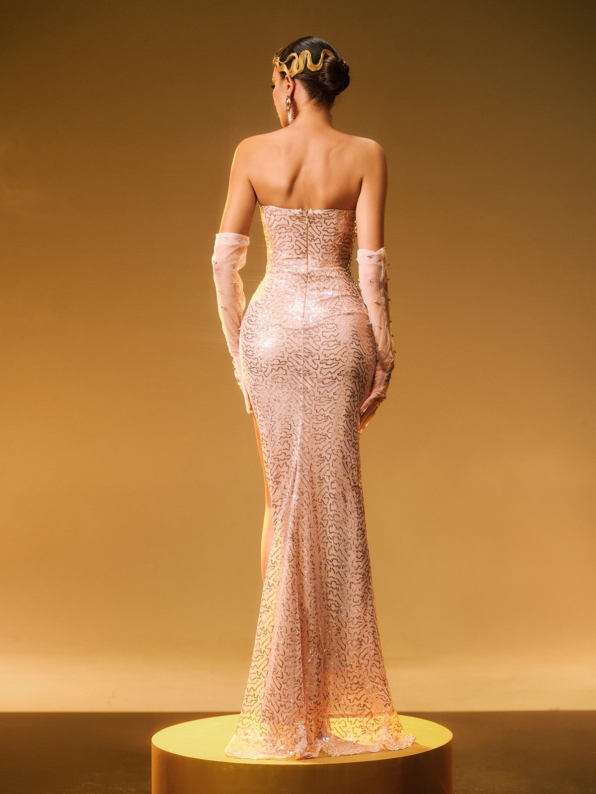 Coralyn Askısız Rhinestone Yırtmaçlı Maxi Elbise