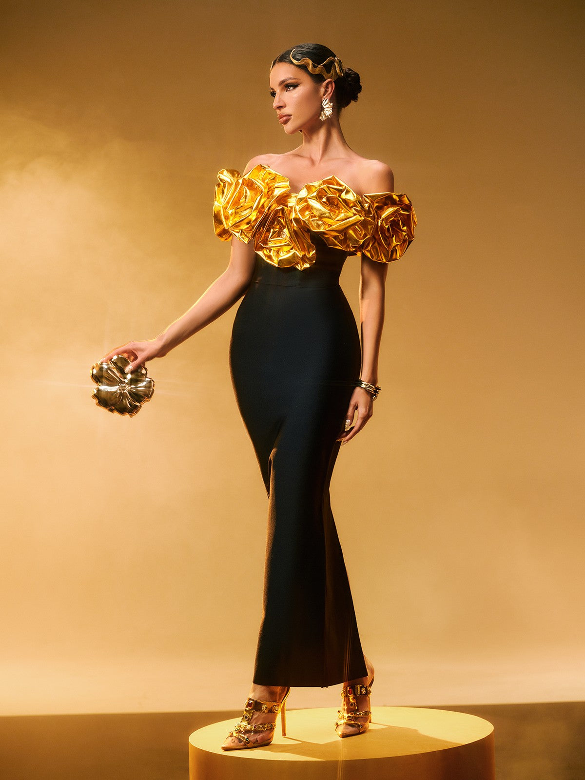 Krete Askısız Çiçek Bandaj Elbise