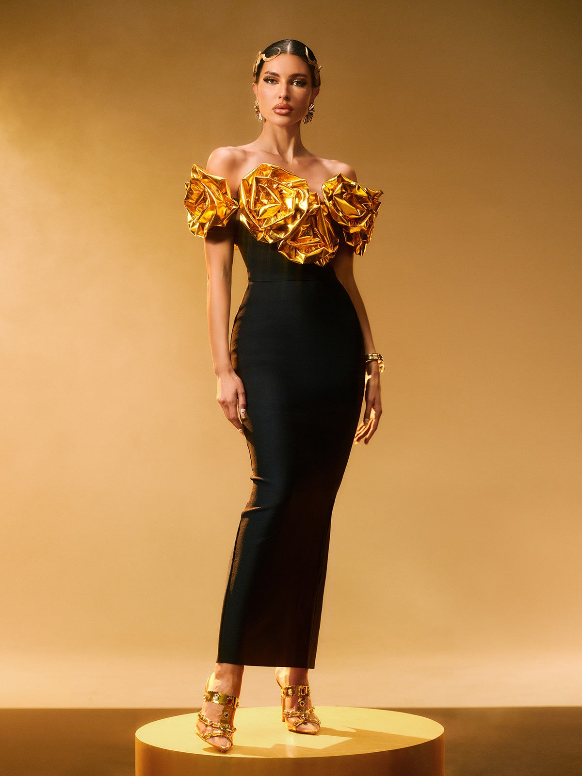 Krete Askısız Çiçek Bandaj Elbise