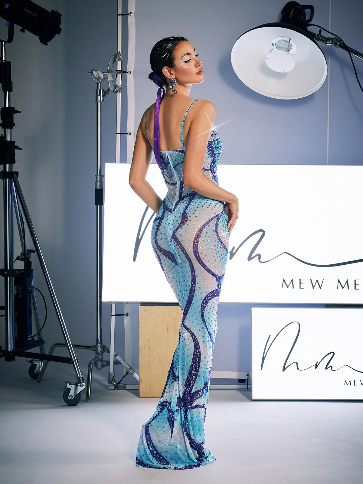 Croía Spaghetti Baskılı Kristal Maxi Elbise