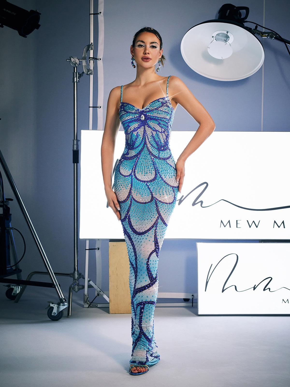 Croía Spaghetti Baskılı Kristal Maxi Elbise