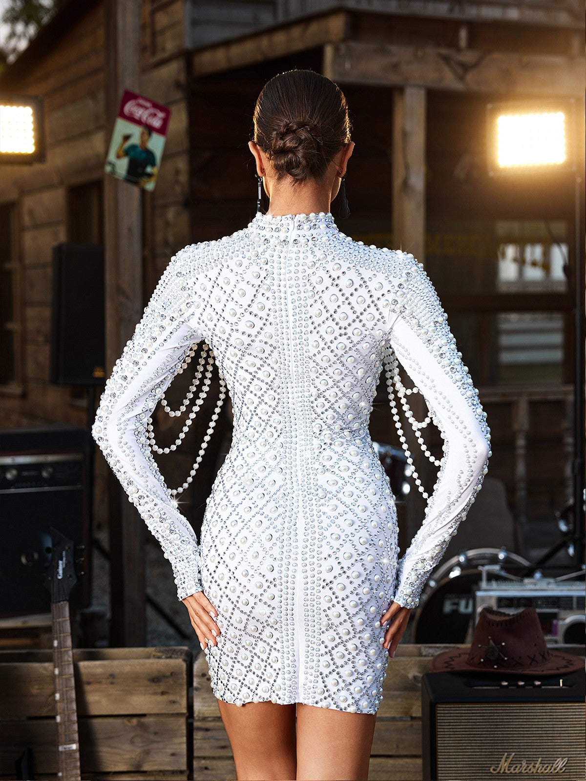 Crython Uzun Kollu Süslemeli Mini Elbise