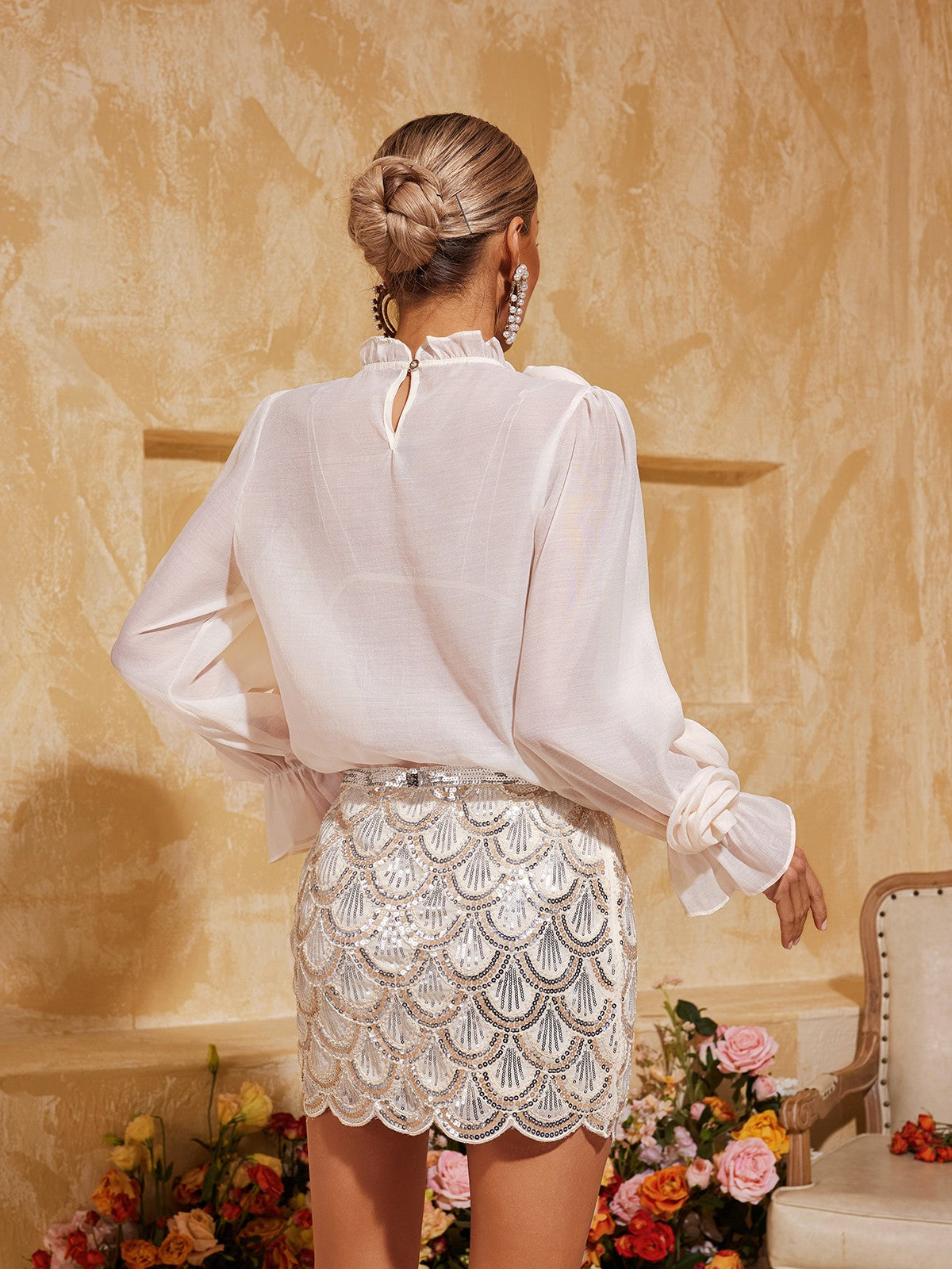 Cyndriel Uzun Kollu Çiçekli Bluz Aprikot