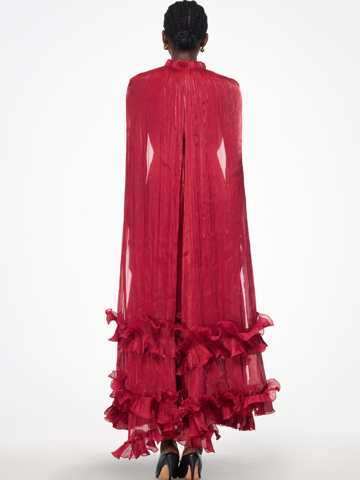 Itziar Şal Volanlı Maxi Elbise - Şarap Rengi