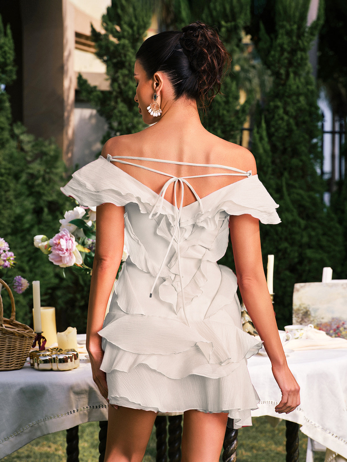 Dabney V Yaka Volanlı Mini Elbise - Kayısı