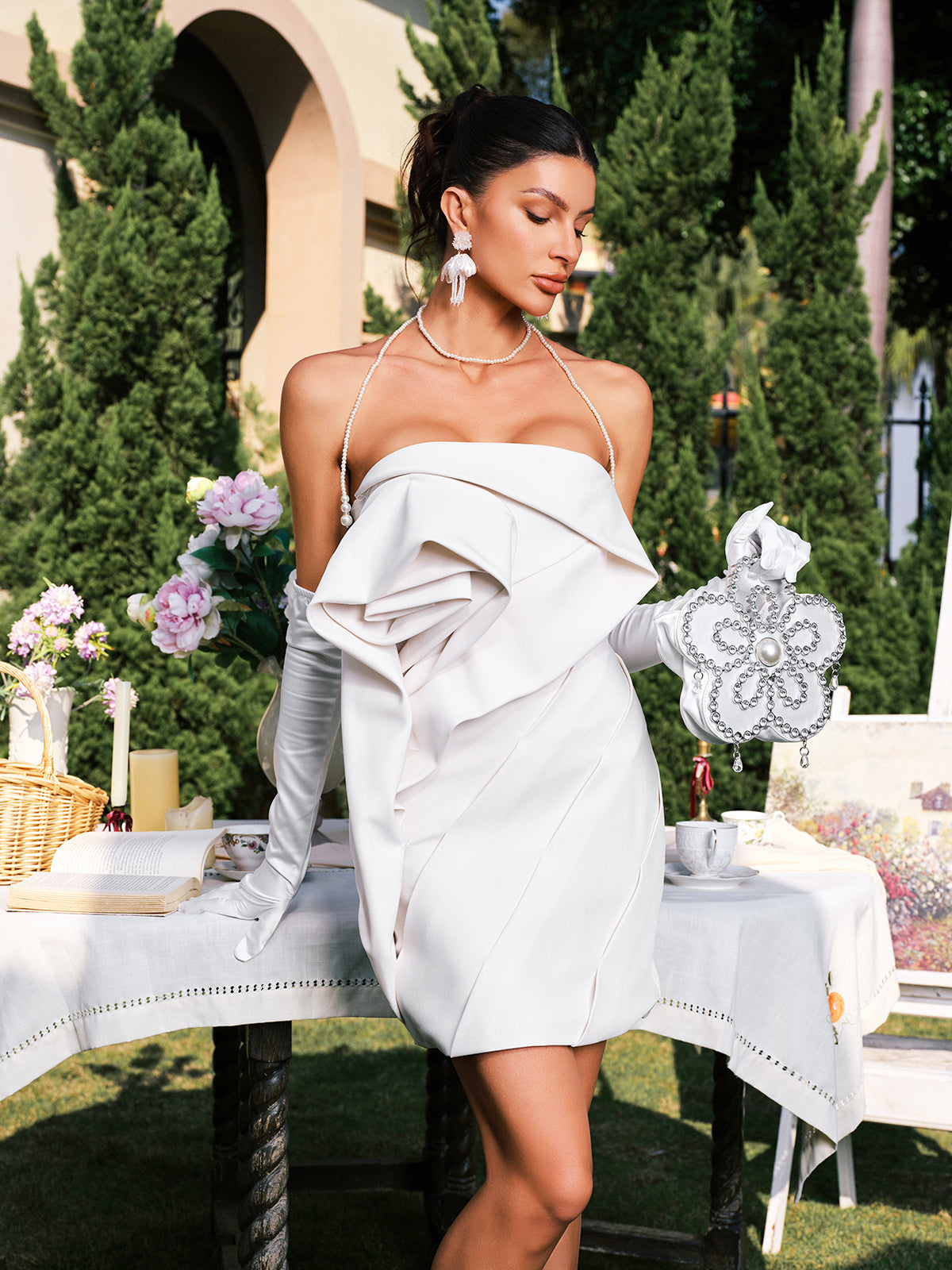 Darlita Straplez Çiçek Detaylı Mini Elbise