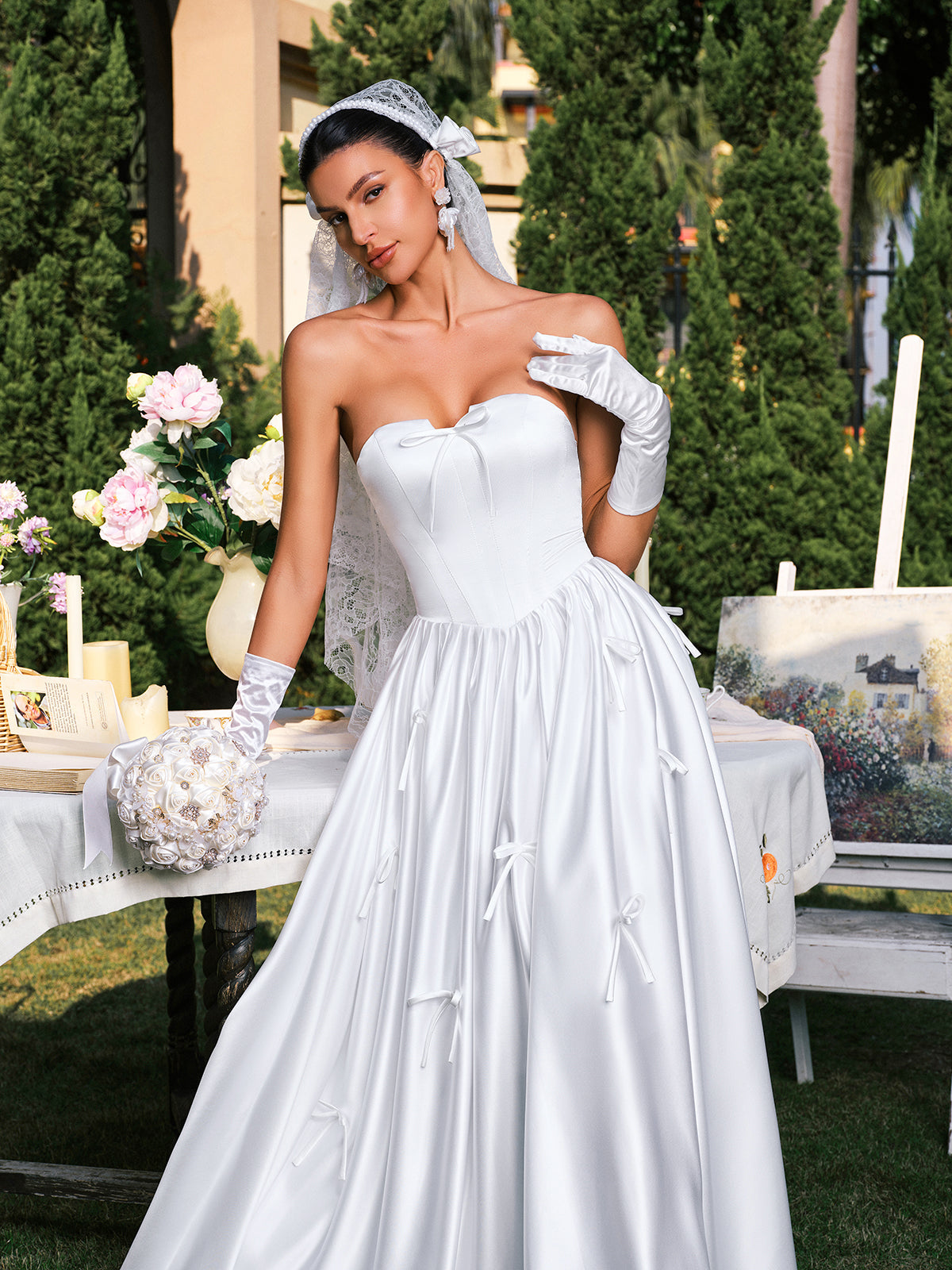 Darvin Straplez Fiyonk Saten Maxi Elbise