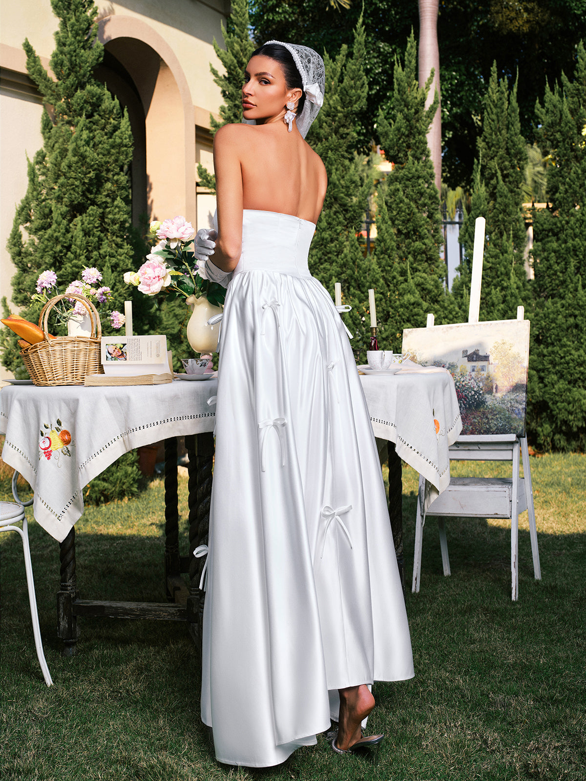 Darvin Straplez Fiyonk Saten Maxi Elbise