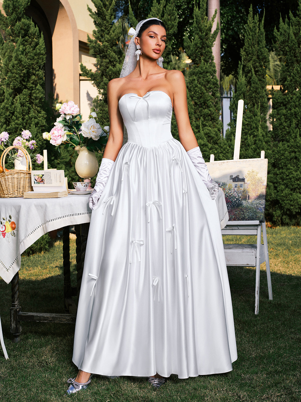 Darvin Straplez Fiyonk Saten Maxi Elbise