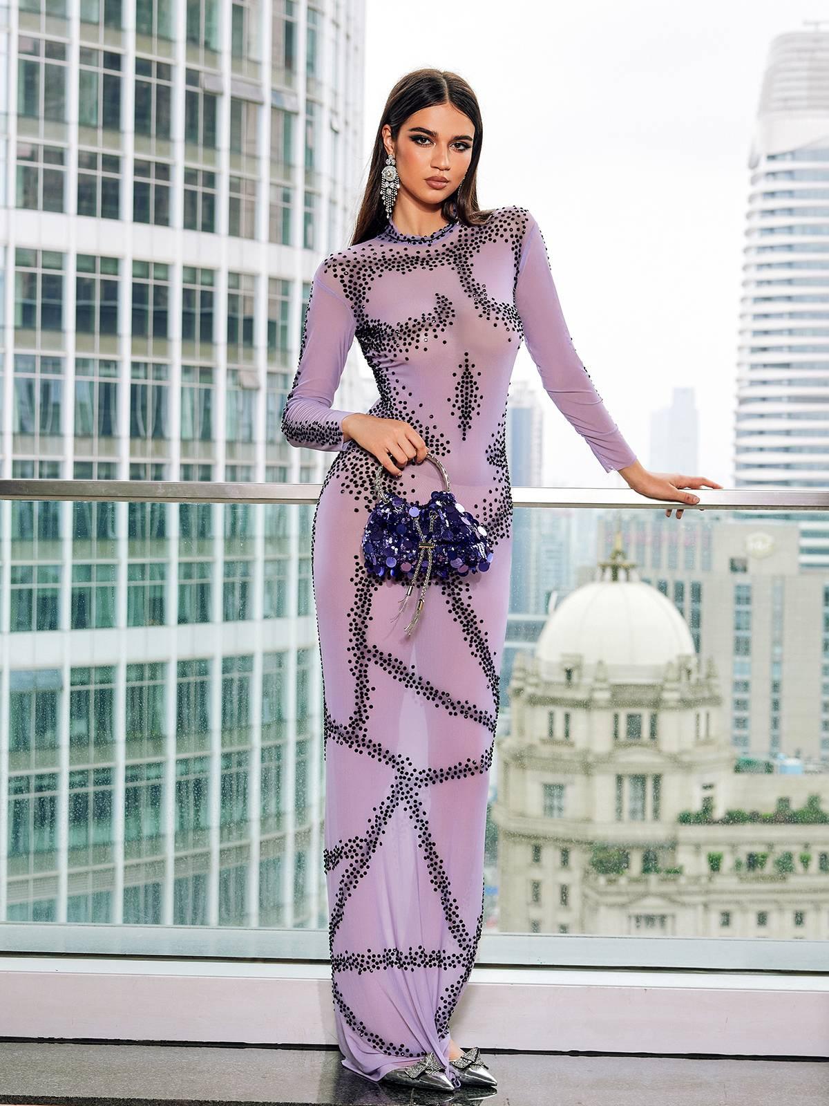 Dasani Baskılı Rhinestone Maxi Elbise