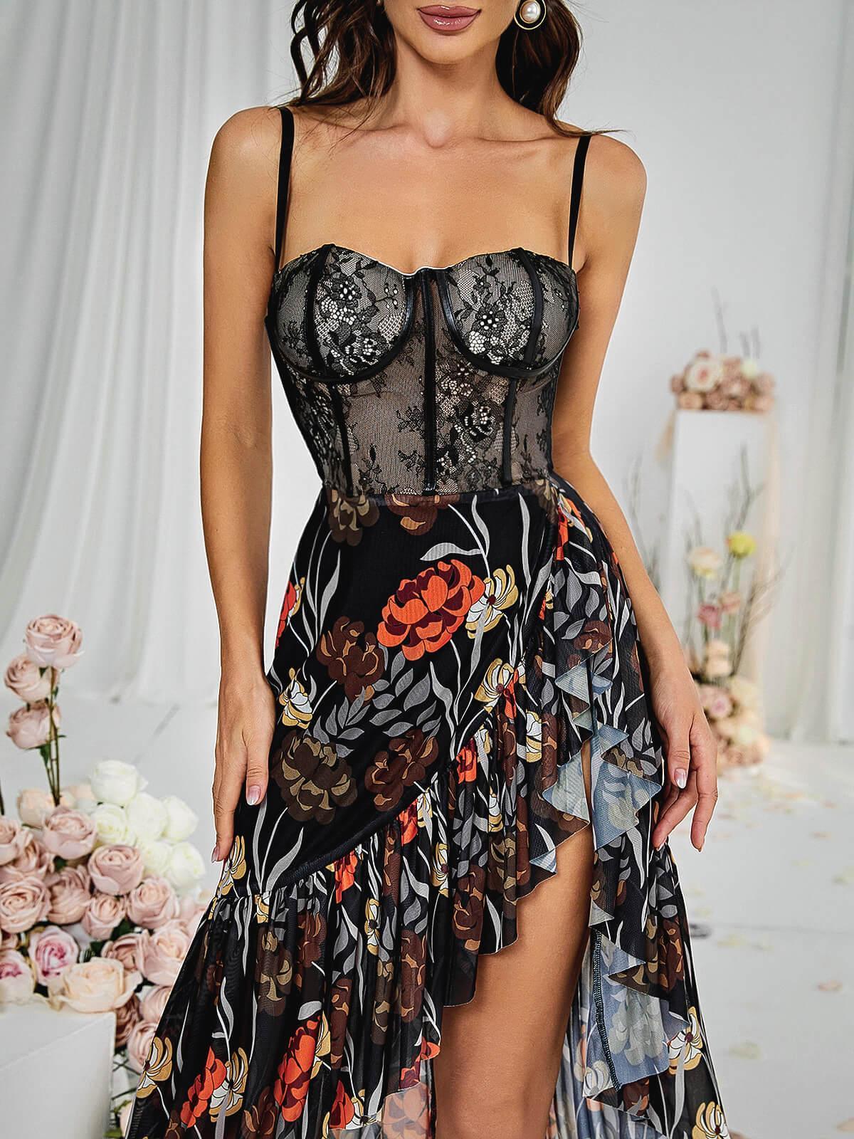 Deborah Dantel Çiçekli Midi Elbise