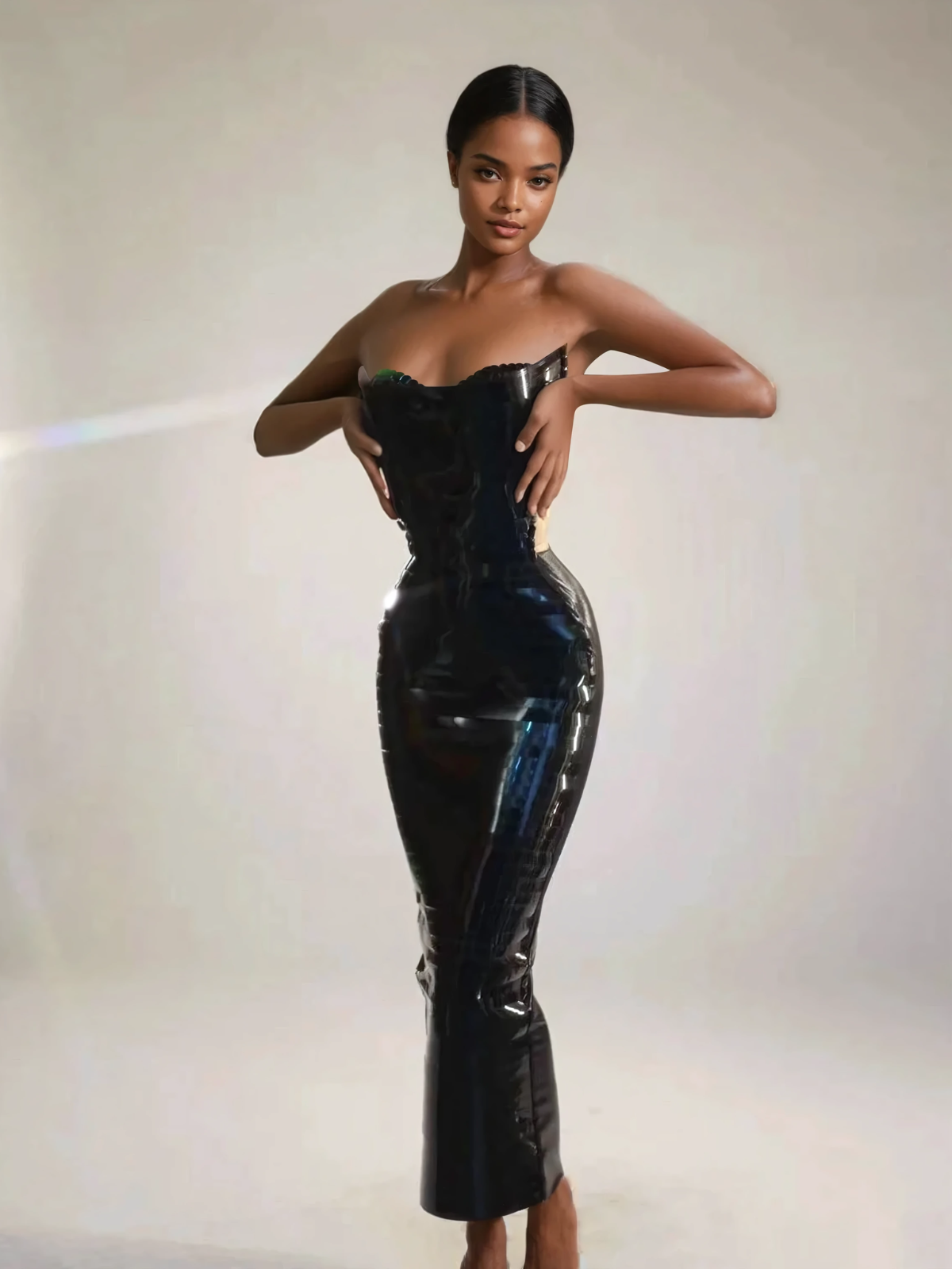 Eadward Straplez Metalik Midi Elbise Siyah