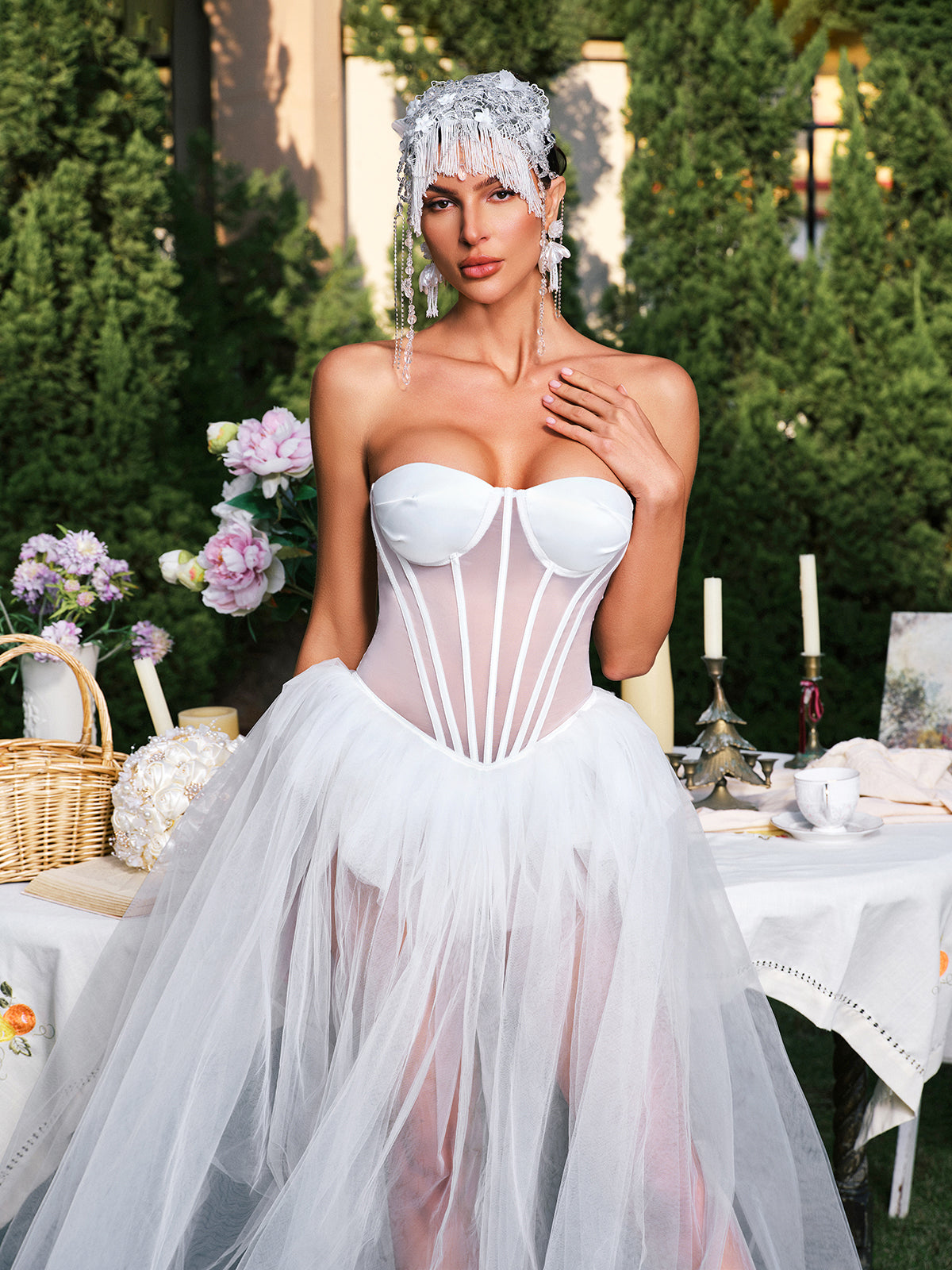 Eddard Straplez Korse File Maxi Elbise