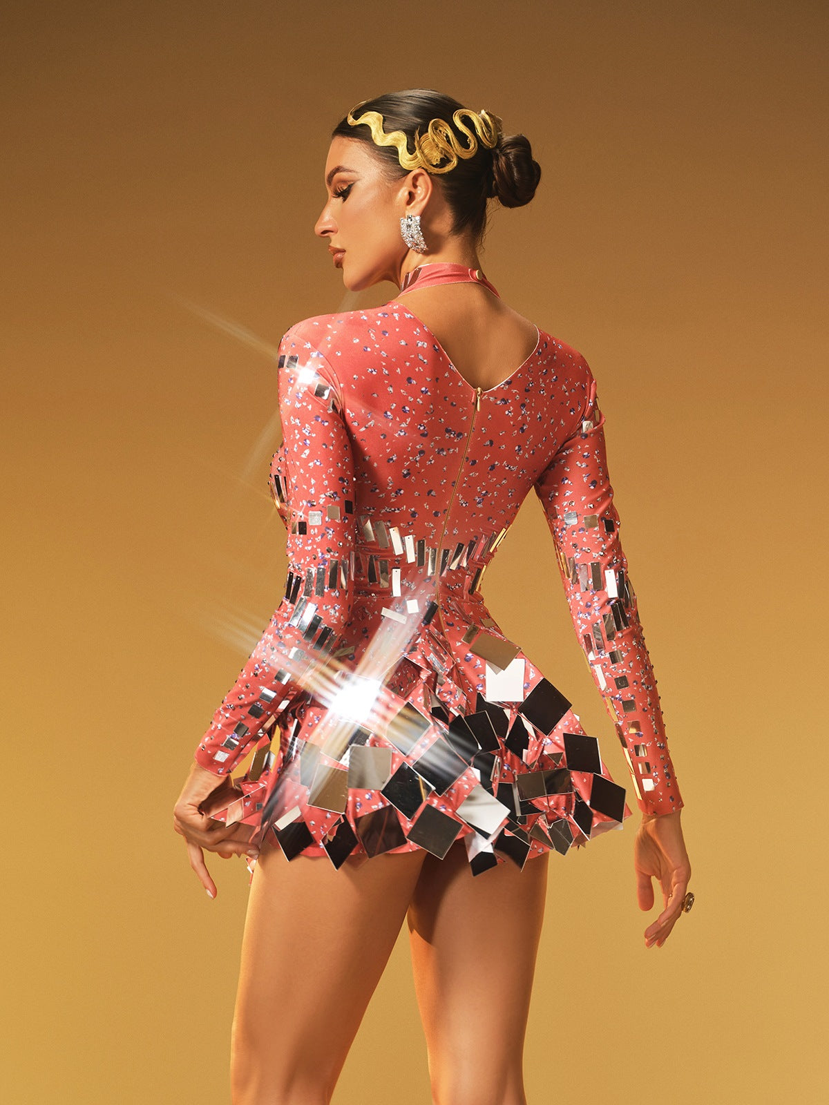 Kırmızı Ella Uzun Kollu Süslemeli Mini Elbise