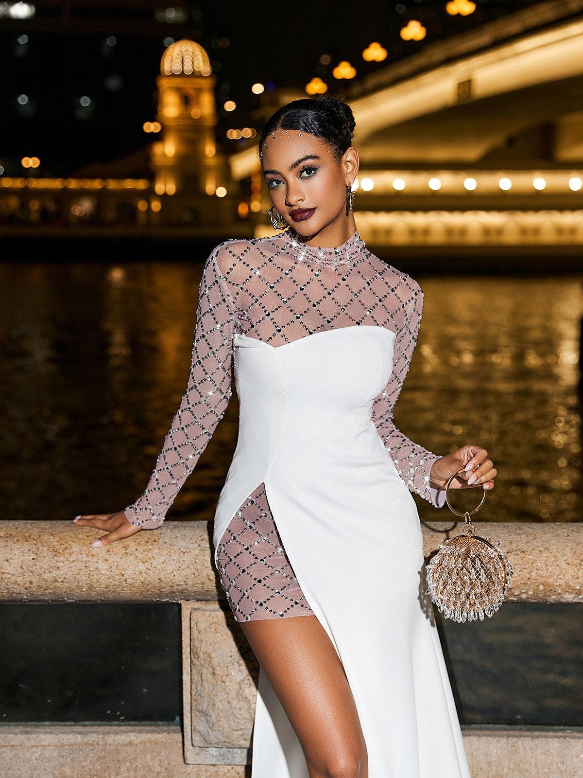 Foster Net Rhinestone Ağı Mesh Elbisesi