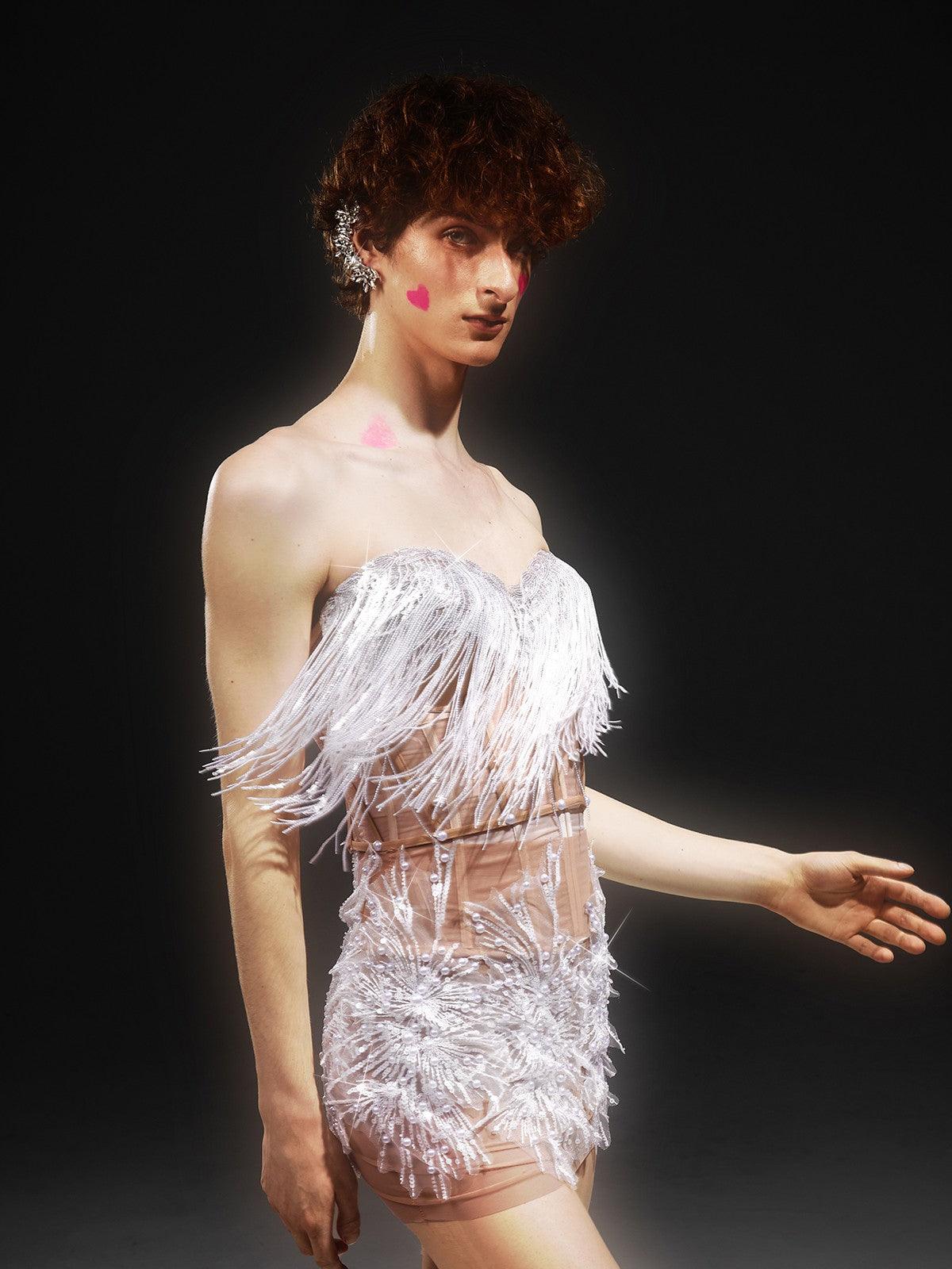 Gadiel Straplez Sıralı Korseli File Elbise