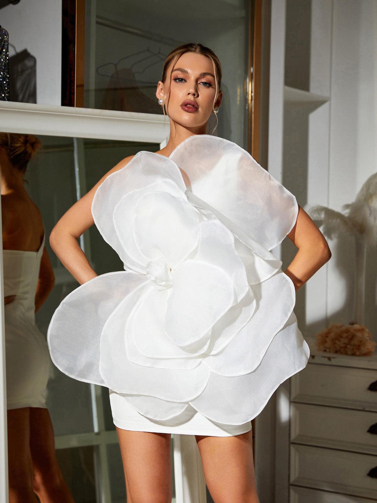 Gannon Tek Omuz Çiçekli Mini Elbise