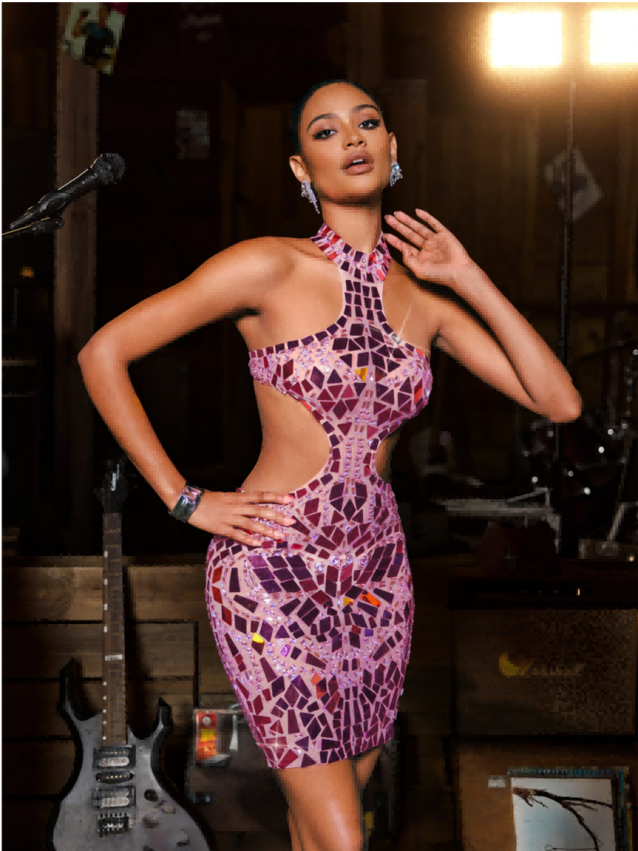 Grisha Akrilik Süslemeli Kesik Mini Elbise