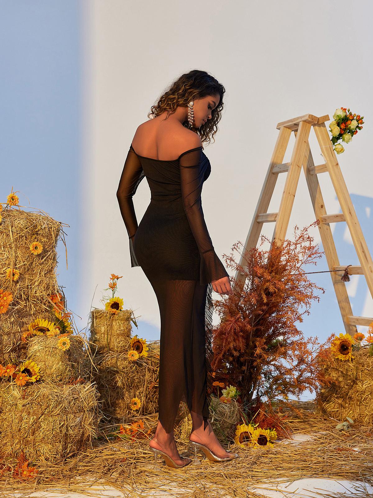 Gussie Çiçek Ruffle Mesh Elbise