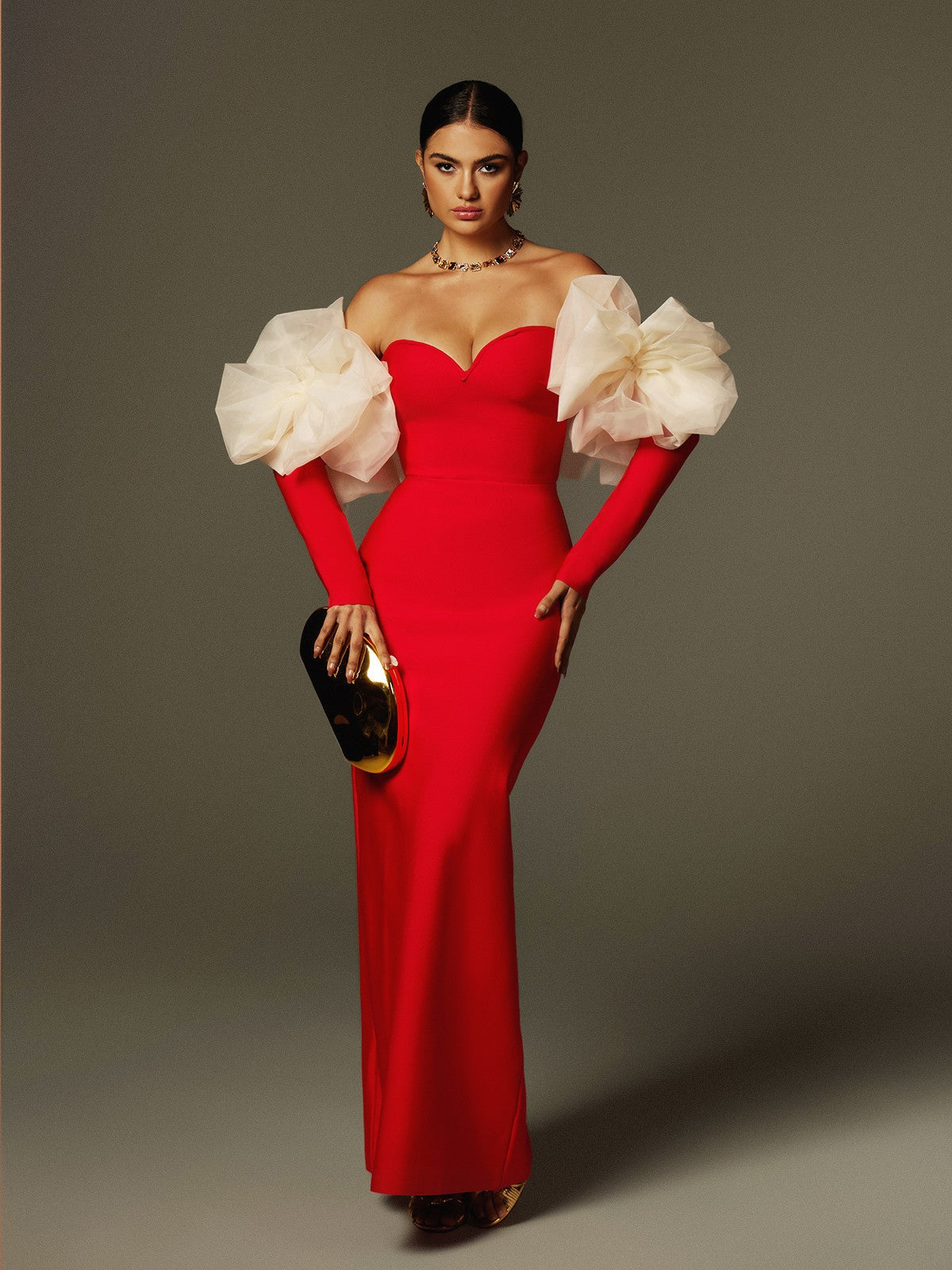 Ifra Askısız Çiçekli Bandaj Maxi Elbise Kırmızı