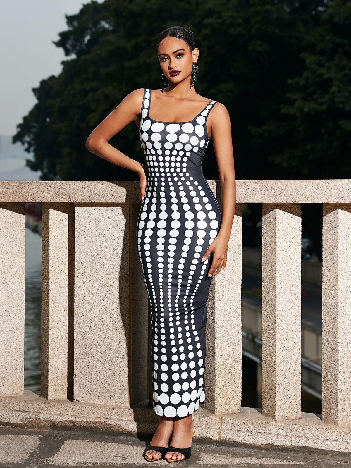 Ishi Nokta Desenli Maxi Elbise Beyaz