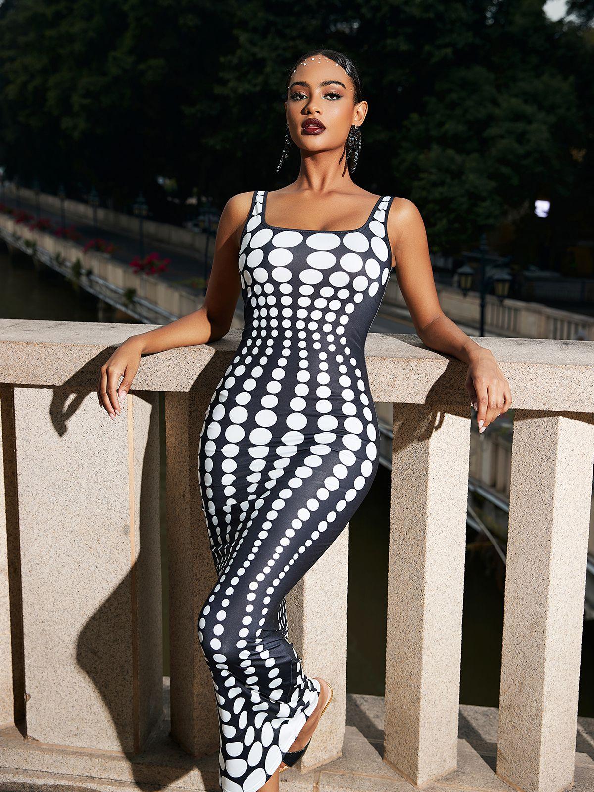 Ishi Nokta Desenli Maxi Elbise Beyaz