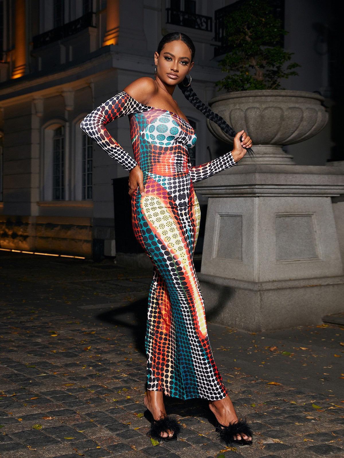 Ishi Tek Omuzlu Maxi Elbise Çok Renkli