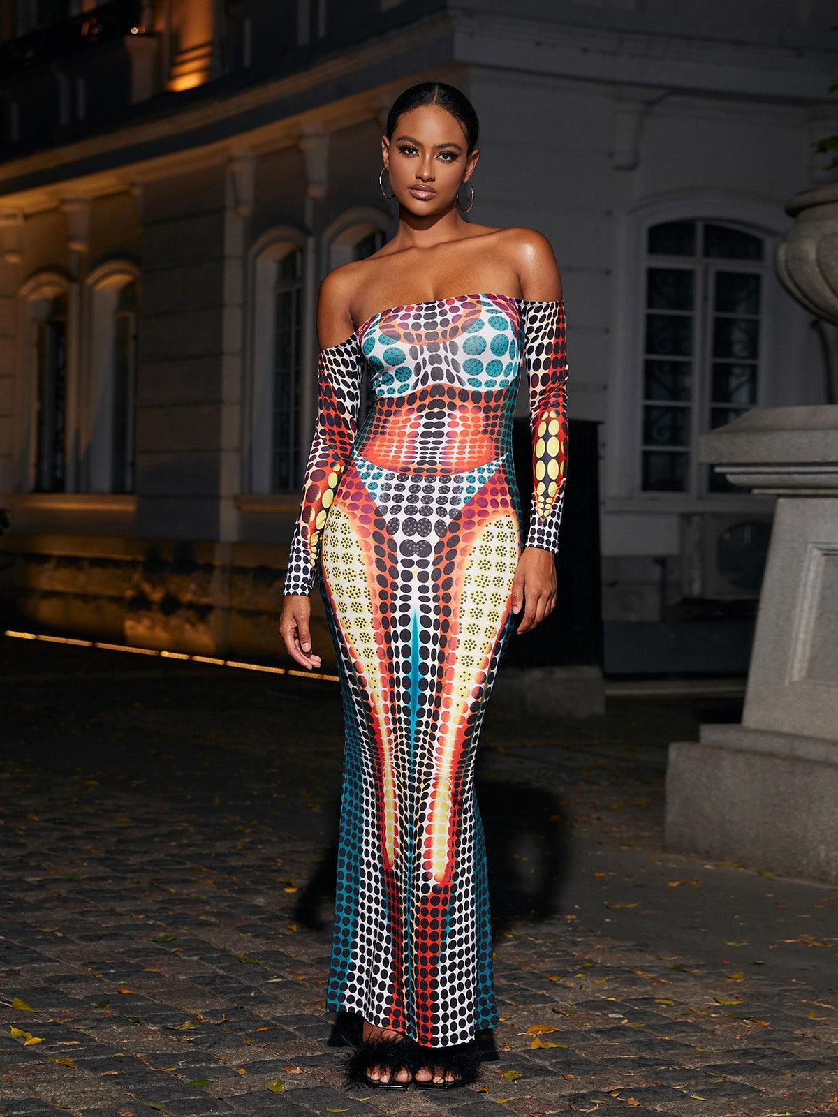 Ishi Tek Omuzlu Maxi Elbise Çok Renkli