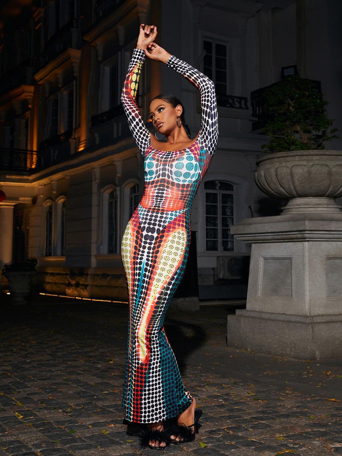 Ishi Tek Omuzlu Maxi Elbise Çok Renkli