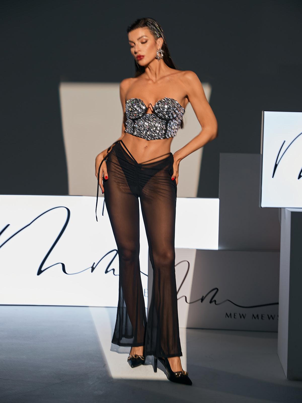 Izaiah Rhinestone Kısa Bandaj Üst