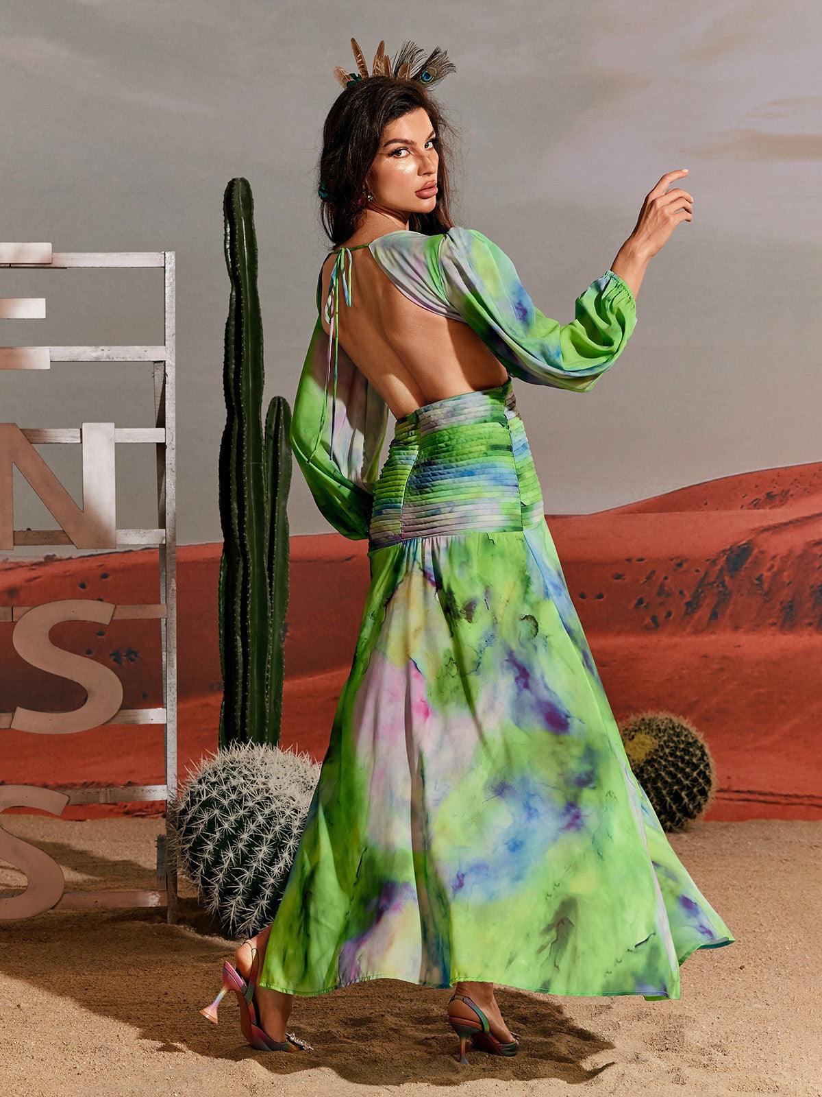 Janay Baskılı Kesik Maxi Elbise