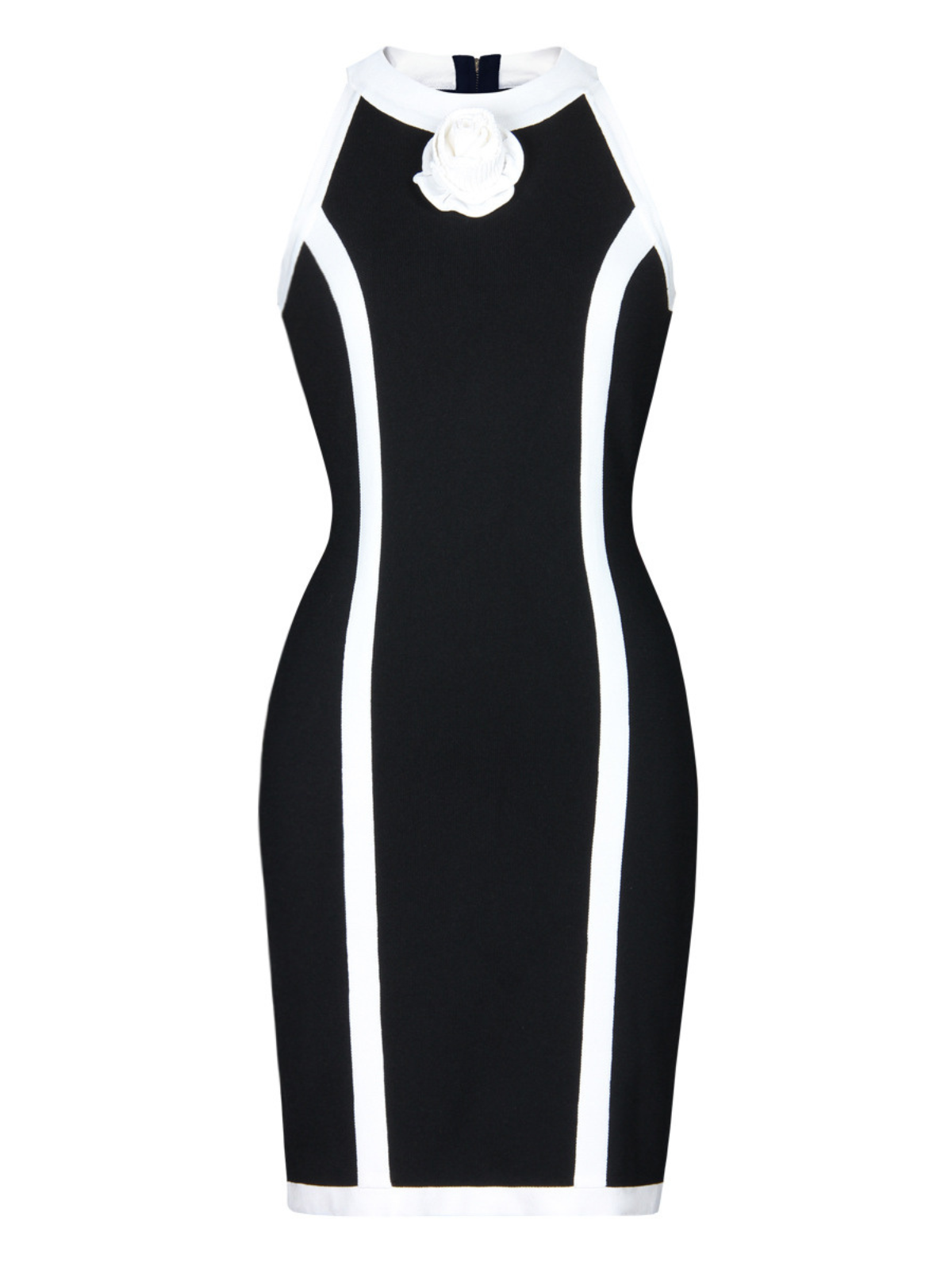 Jyll Yuvarlak Yaka Çiçek Desenli Örgü Mini Elbise Siyah