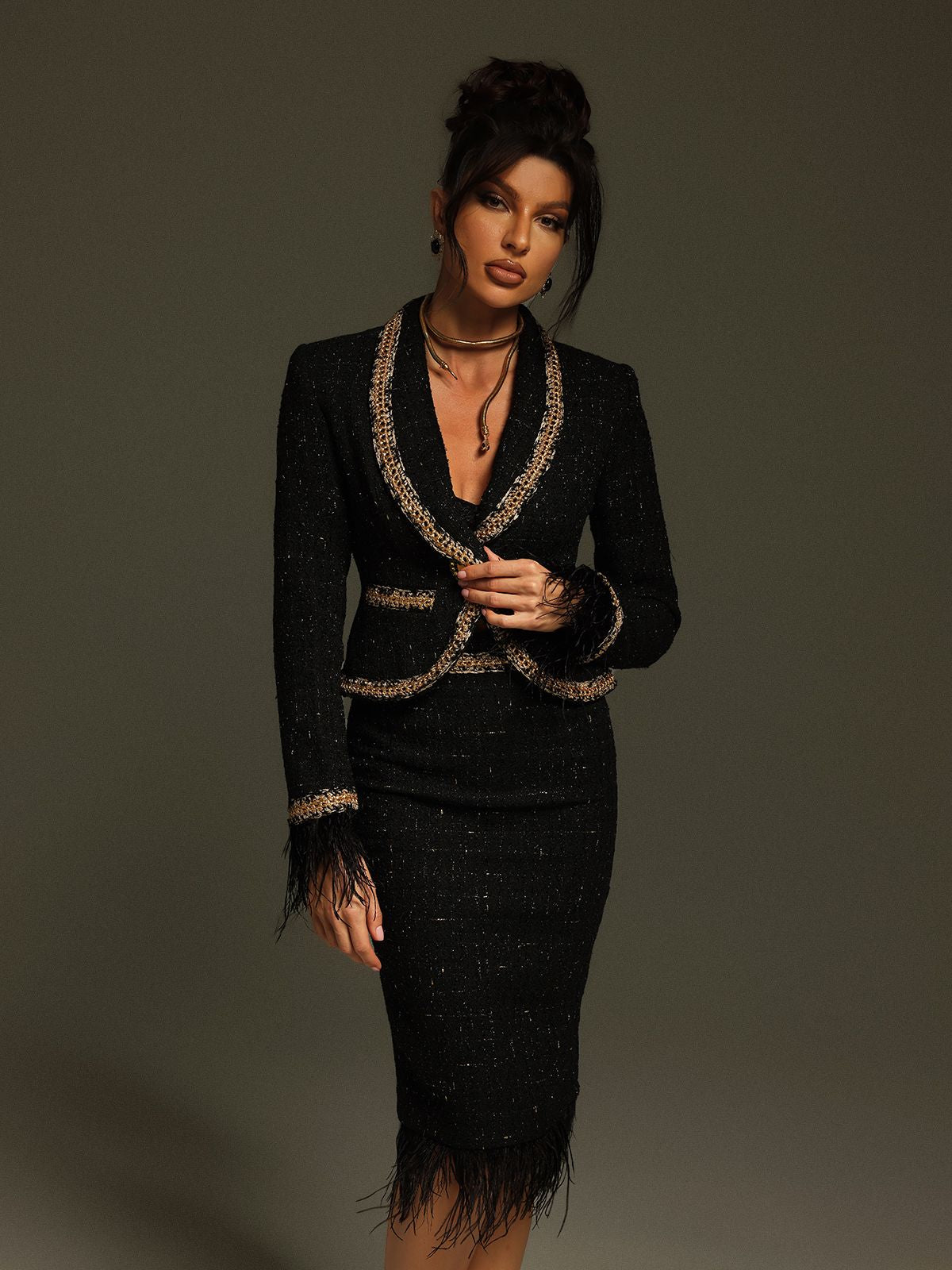 Kadience Uzun Kollu Tüy Etek Seti