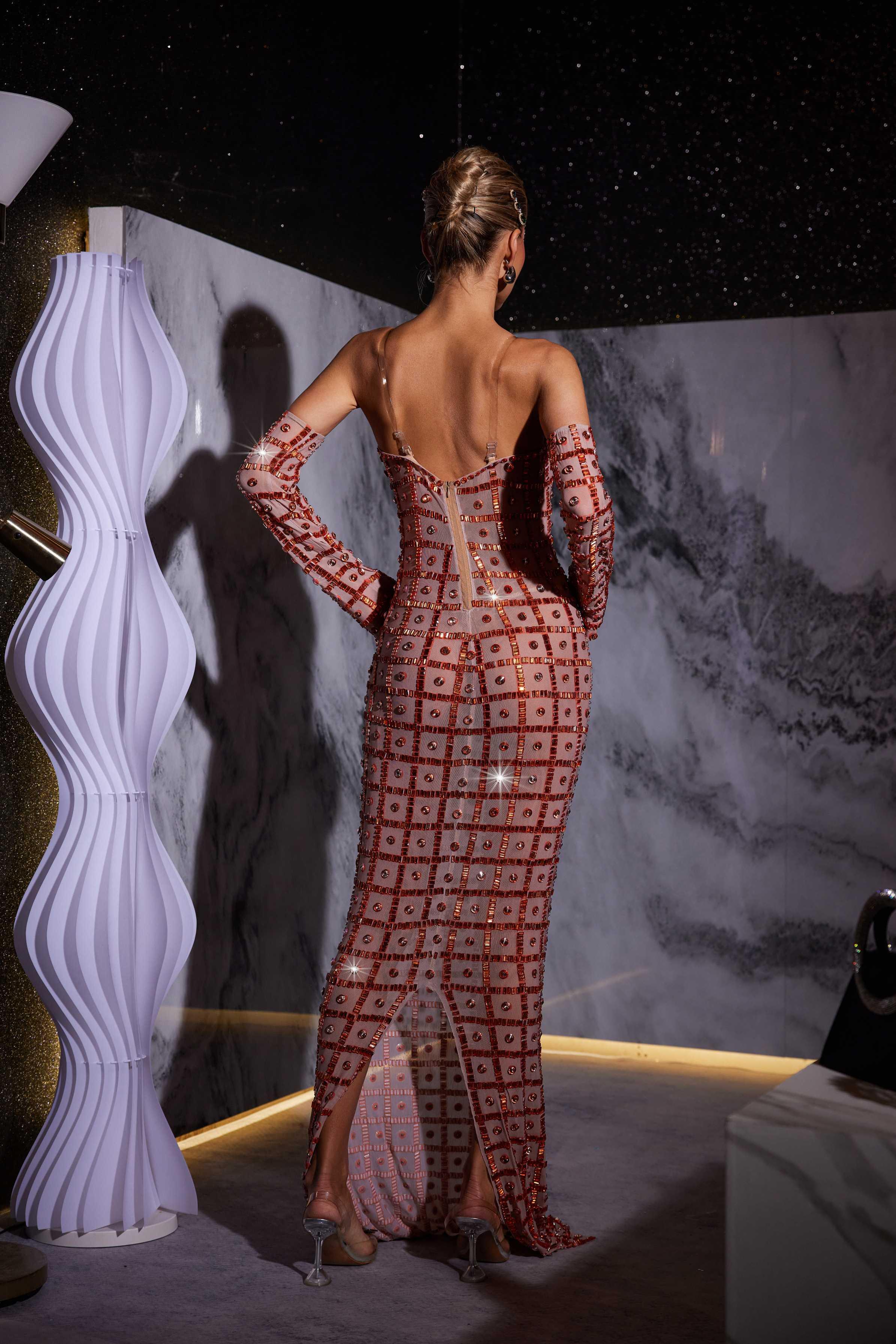 Kieran Rhinestone Ağı Mesh Maxi Elbise